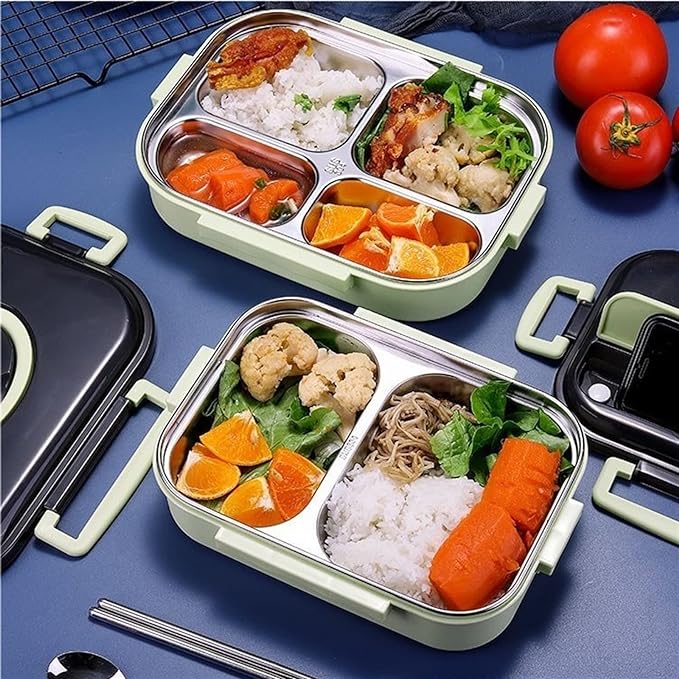 Stainless Steel  Lunch Box, 2 compartments with spoon Insert Leak Proof Lunch Box with Airtight lid