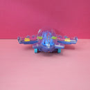 Transparent Airplane with Colorful Moving Gears, Music, and LED Effects.