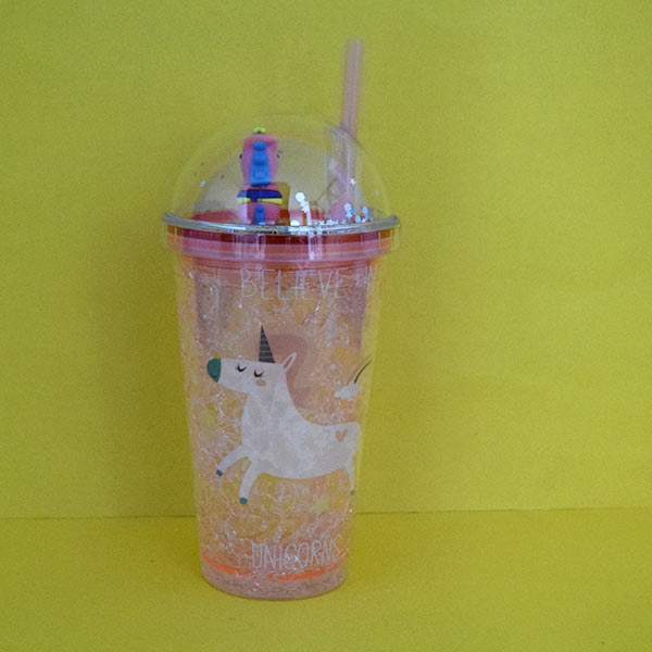 Unicorn Travel Double Wall Plastic Cup with Straw 550ml/18.5fl.oz. (Price For 1 Piece)