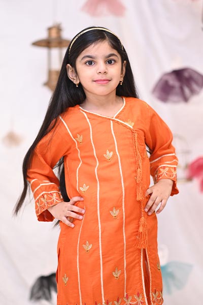 Orange 2 Piece Cotton Lawn Suit. ( Customized For All Age's)