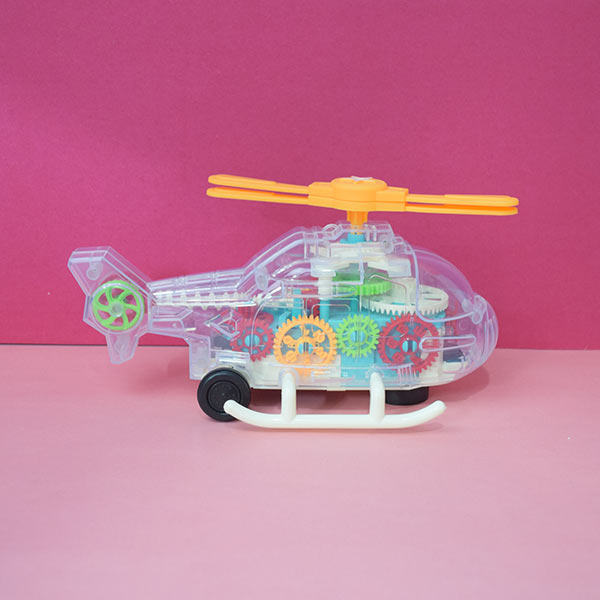 Electric Universal Transparent Mechanical Gear Helicopter Toy (Music & Colourful Lights)