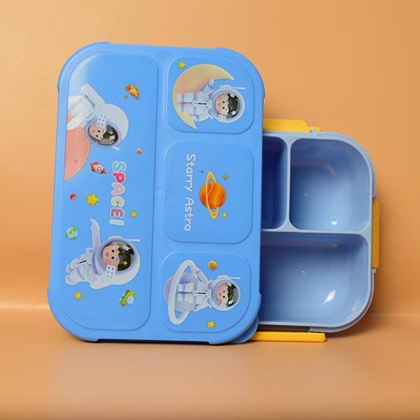 Lucky Unicorn and Starry Astro Lunch Box with 4 compartments and Double Side Airtight Lock.