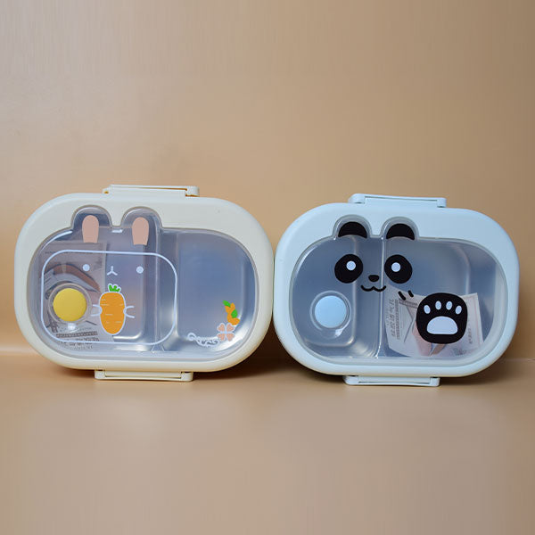 Cute Cartoon Panda 2 Compartments Lunch Box Food Box Stainless Steel with Airtight Lid(Price for 1 piece)