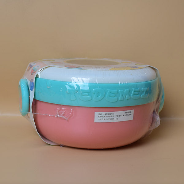 2 Compartments Lunch Box with spoon and airtight double side lock. Round shape Lunch box