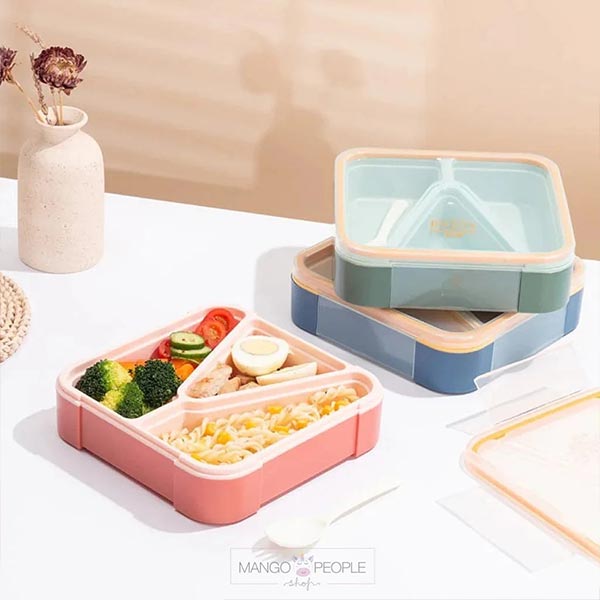 Square Design 3 compartment leak proof lunch box with Spoon