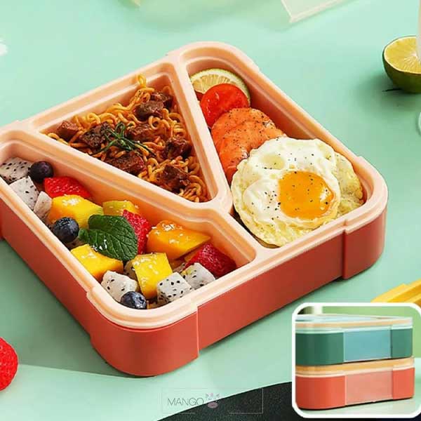 Square Design 3 compartment leak proof lunch box with Spoon