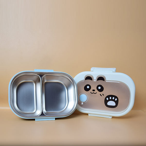 Cute Cartoon Panda 2 Compartments Lunch Box Food Box Stainless Steel with Airtight Lid(Price for 1 piece)