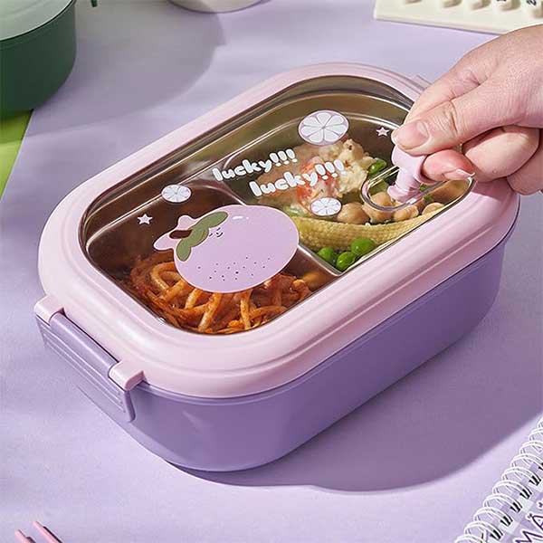 Stainless Steel Insulation Lunch Box Portable Fruit Food Container Leakproof Detachable Two Compartments