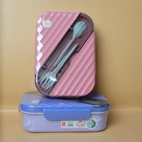 Lunch Box with 3 divisions, airtight lock that prevents spills top with attached 2 spoons. (price for 1 piece)