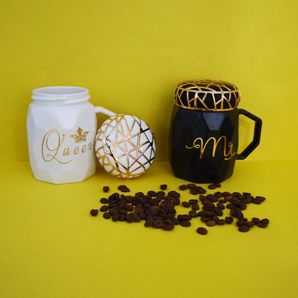 Queen & Mr. Geometric Design Ceramic Tea Cup Coffee Mug Travel Mug. (Price for 1 piece)