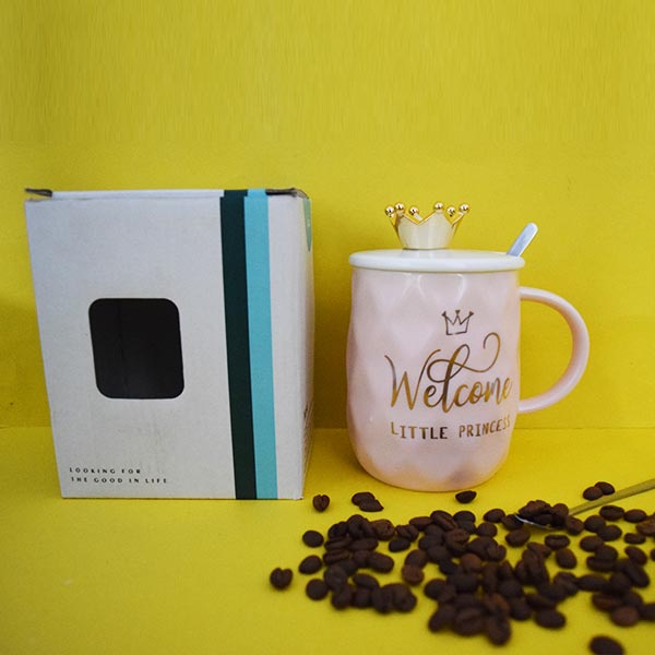 Ceramic coffee cup with crown and spoon  mug Cute coffee ceramic cup(Price for 1 piece)