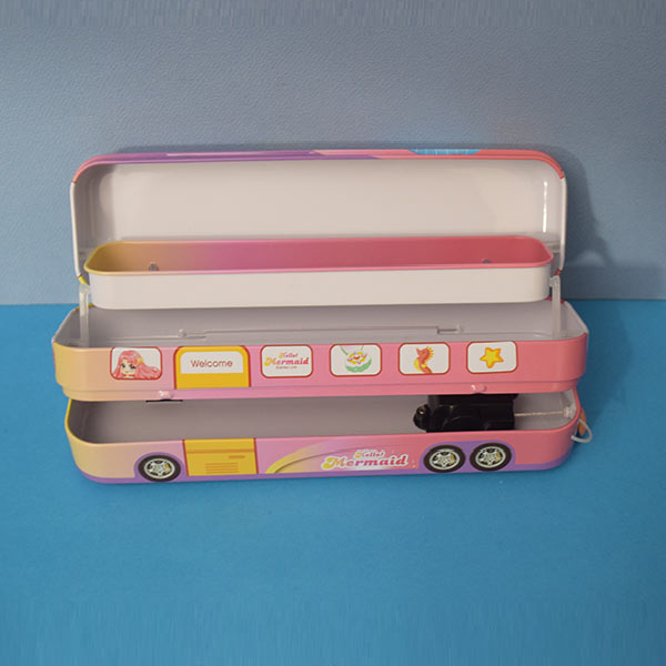 Double Decker Mermaid and Bei jing Bus Shape Pencil Box With String Operated Wheels Geometry Box (Price For 1 Piece)
