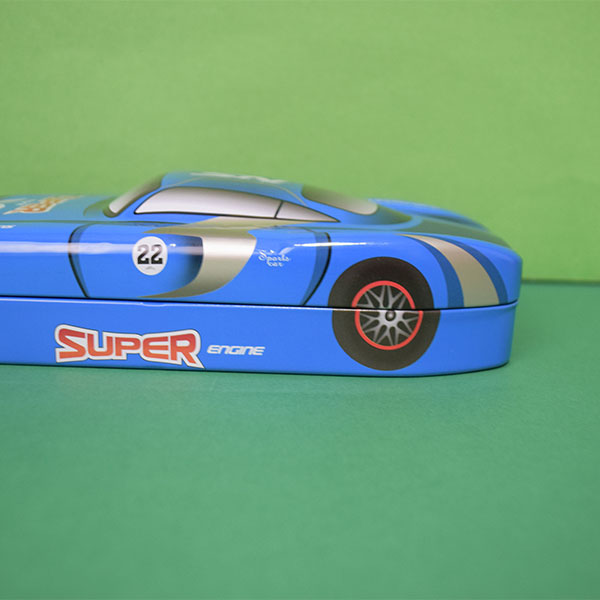 Car Shaped - Metal Printed Pencil Box Two Compartments, Pack of One, Primary Kids First Choice. ( Price For 1 Piece)