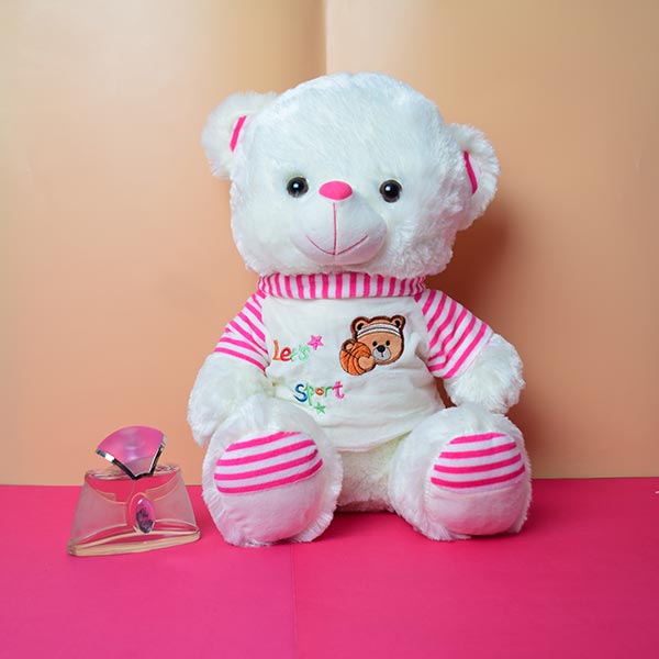 Soft And Huggable White Teddy Bear With Pink Velvet Jersi 18cm - Giant Teddy Bear.