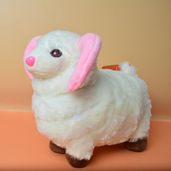Soft And Fluffy Sheep With Pink Horns Stuffed Animal Toy For Kids.