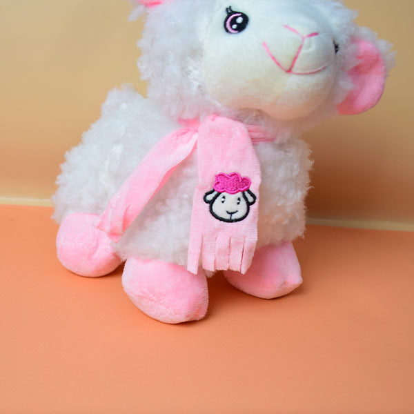 Soft And Fluffy Sheep Stuffed Plush Toy with Pink Scarf.
