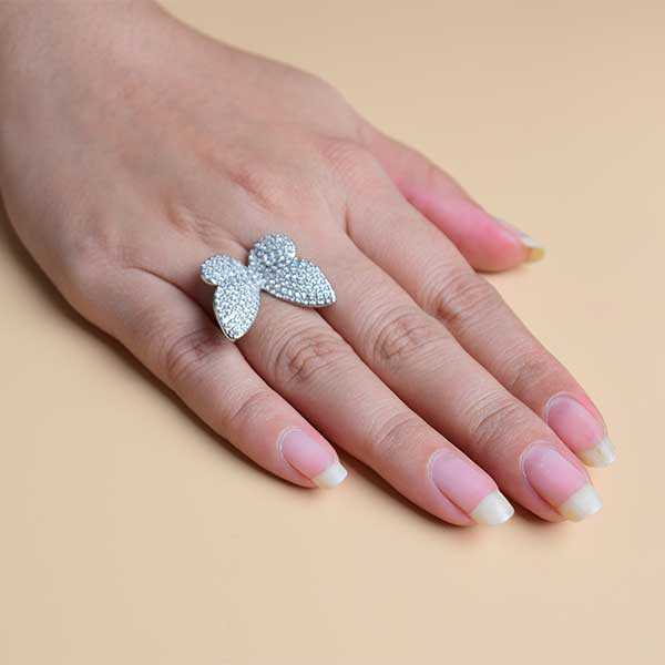 Butterfly Ring Zirconia Stones and White Gold Plating | Butterfly Rings Perfect for Party Gift (S 17)