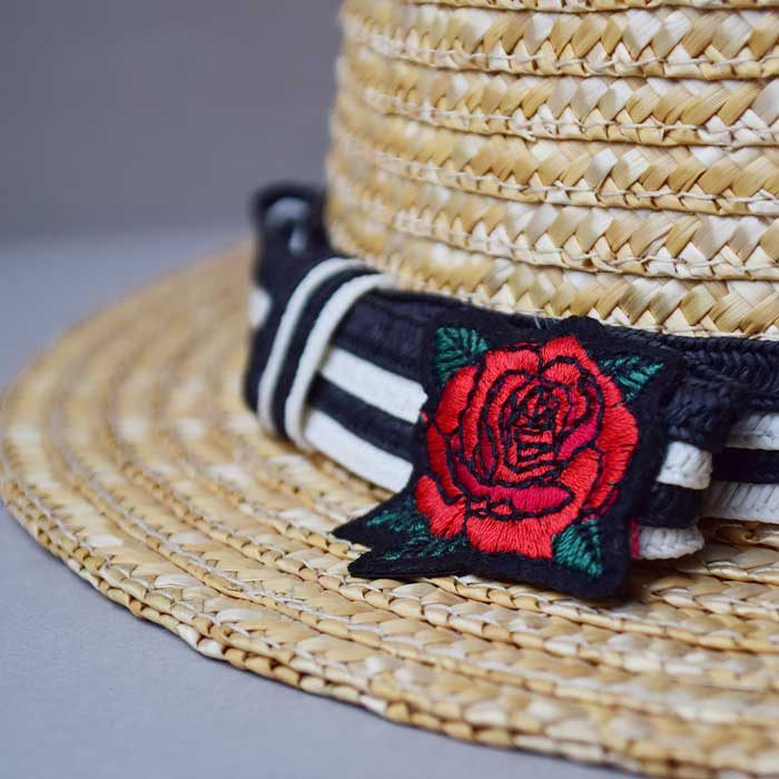 Rose embroidery knimetric straw grass cap - color-packages