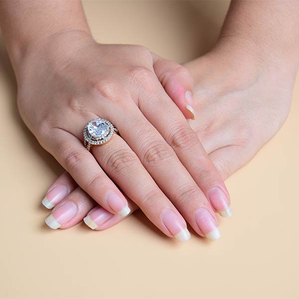 Round Shaped Halo Double Split Band with Paved Zirconia | Gold Tone Ring/Fashion Ring (S 17)