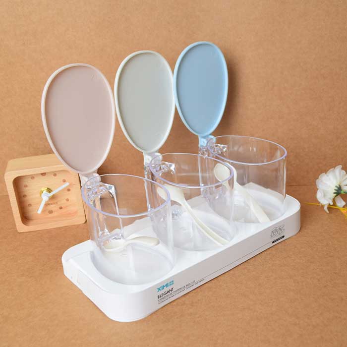 Elegent Plastic Condiment Dispenser Box (3-in-1 white Tray with different lid colours)
