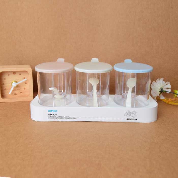 3-in-1 Plastic Condiment Dispenser Box (white Tray with different lid colours)