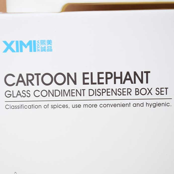 Glass Condiment Dispenser Box Set Cartoon Elephant Jar With Lid & Spoon (3 in 1 Multicolor)