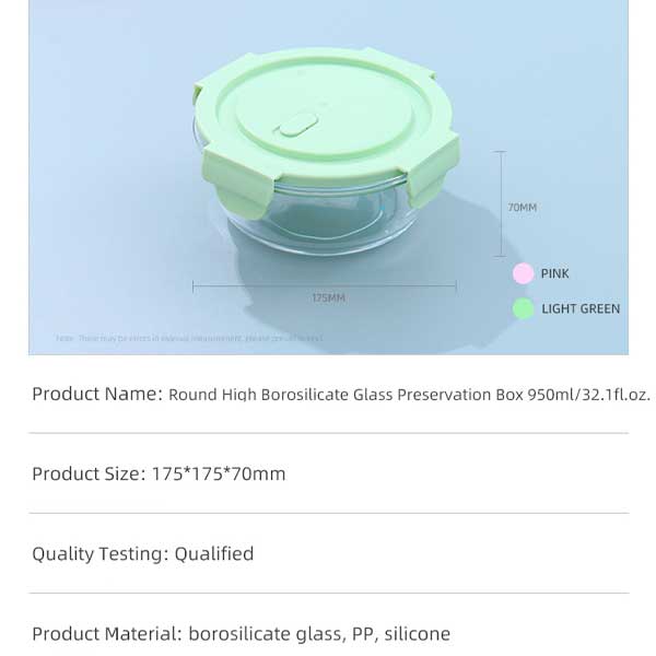 Round High Borosilicate Glass Preservation Box 950ml/32.1fl.oz.