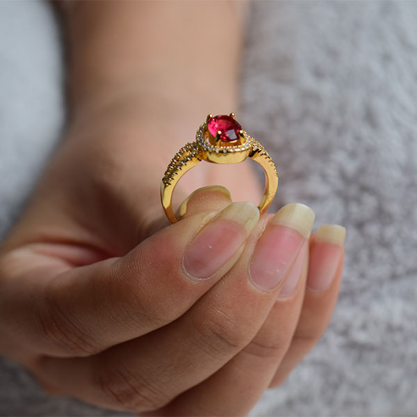 Ruby Ring Yellow Gold plated | Cushion Cut Red Gemstone (Size 17)
