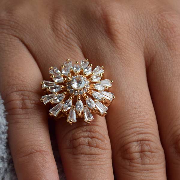 Snow Flake Diamond and Golden  Ring Size 17