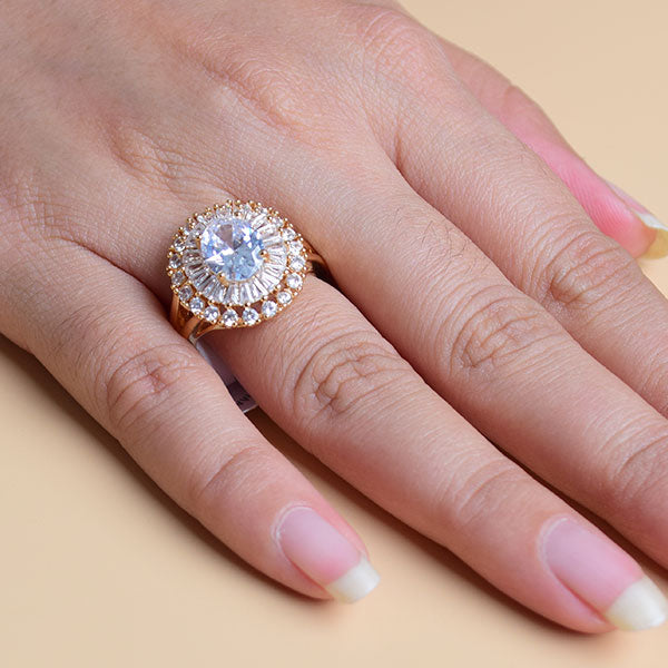 White Rhinestone Studded Halo Ring | Sparkling Ring Gold Plated (S 19)