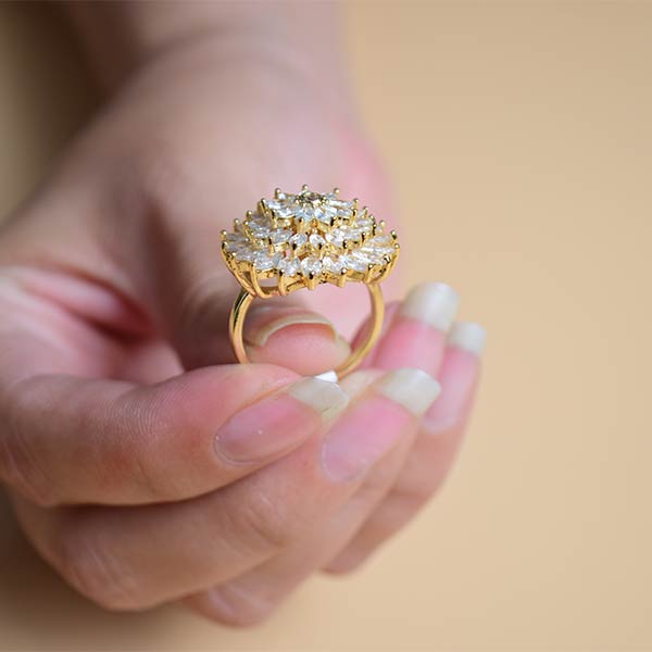 Flower White Zircon Pearl Yellow Gold Ring | Galaxy Ring for Women (S 17)
