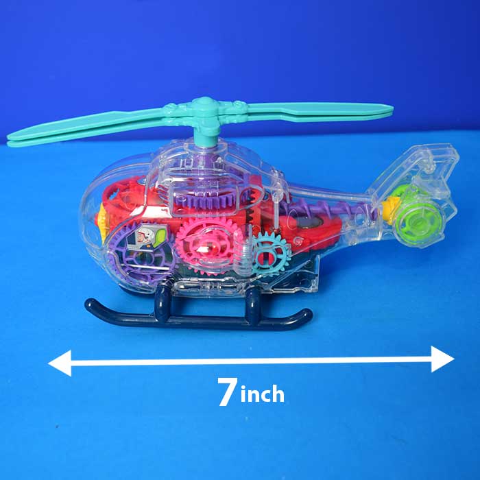 Electric Universal Transparent Mechanical Gear Helicopter Toy (Music & Colourful Lights)