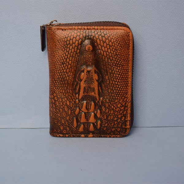 Crocodile Alligator Vintage Mens Leather Wallet Purse | Zipper Pouch Elegant Casual Stylish Compact Card Holder Purse Gif Box
