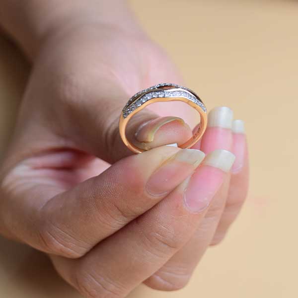 Gold Round Cut Glittery Rhinestones Ring | Ladies Contour Ring Copper, Zircon