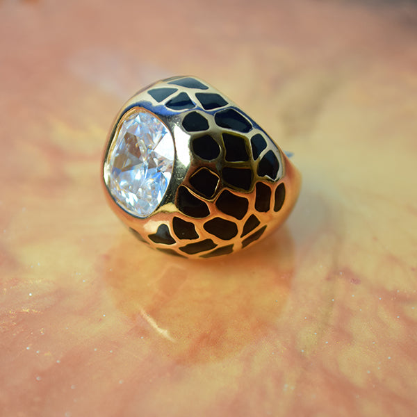 Antique Sapphire and Diamond Dome Ring | Leopard Print Enamel Domed Ring (S 18)