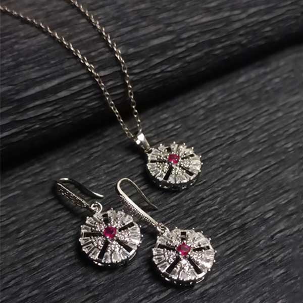 Ruby-Colour Earring & Necklace Set