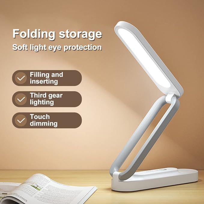 Portable Foldable Desk Lamp, Student Study Desk Lamp, USB Rechargeable Desk Lamp, 3 Levels of Dimming, for Study Work Home Office
