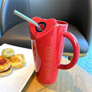 "Good Morning" Ceramic Coffee Mug- ceramic mug with straw