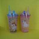 Unicorn Travel Double Wall Plastic Cup with Straw 550ml/18.5fl.oz. (Price For 1 Piece)