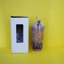 Colorful Travel Double Wall Plastic Cup with Straw 550ml/18.5fl.oz. (Price For 1 Piece)