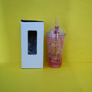 Colorful Travel Double Wall Plastic Cup with Straw 550ml/18.5fl.oz. (Price For 1 Piece)