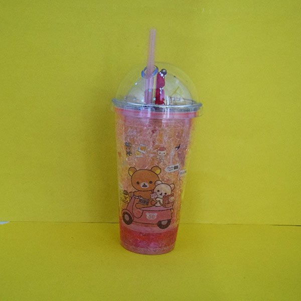 Colorful Travel Double Wall Plastic Cup with Straw 550ml/18.5fl.oz. (Price For 1 Piece)