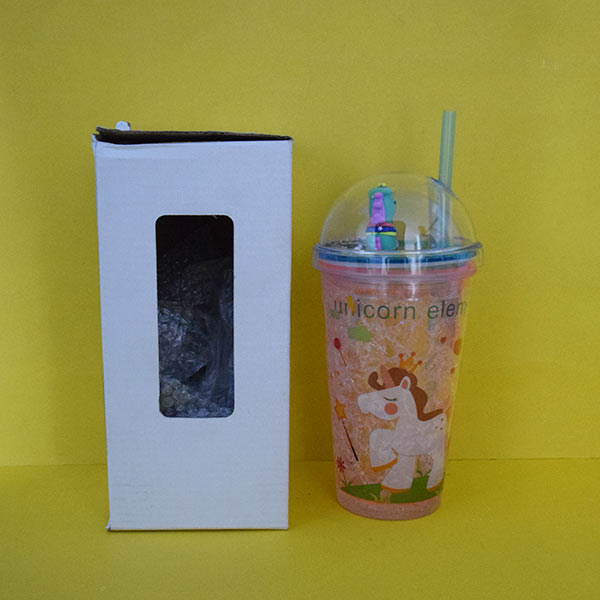 Unicorn Travel Double Wall Plastic Cup with Straw 550ml/18.5fl.oz. (Price For 1 Piece)