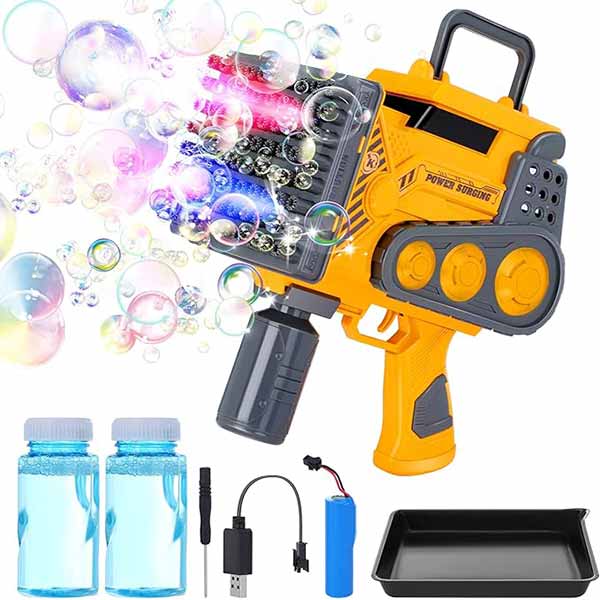 Bubble Gun, 80 Holes Bubble Machine Gun with Colorful Lights & Bubble Solution, Bubbles Machine for Adults Kids, Engineering Car Bubble Maker Machine for Indoor Outdoor Birthday Wedding Party Gift