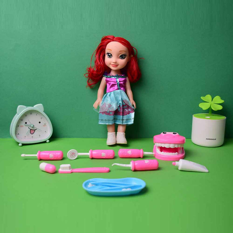 Princess Doll Doctor Dentist Check Teeth Model Set Medical Kit Educational Role Pretend Play Simulation Toy for Babies Kids Play.