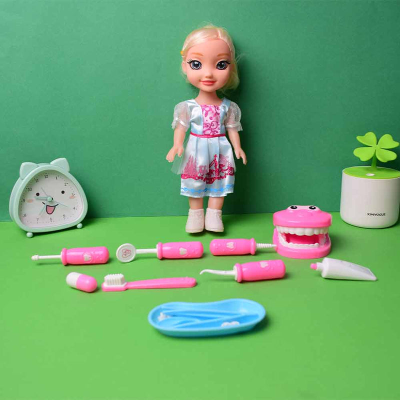 Princess Doll Doctor Dentist Check Teeth Model Set Medical Kit Educational Role Pretend Play Simulation Toy for Babies Kids Play.