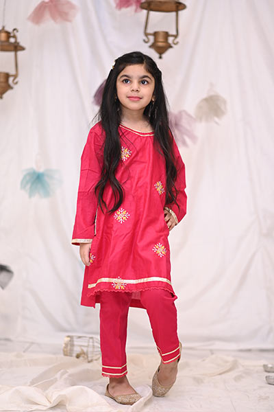 Shocking Pink 2 Piece Cotton Lawn Suit. ( Customized For All Age's)