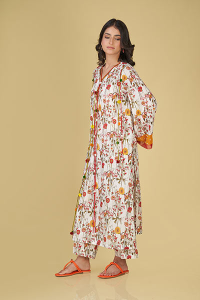 Multi Color Flowers Printed With skilfully crafted Lawn Dress.