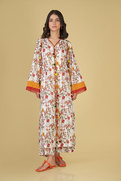 Multi Color Flowers Printed With skilfully crafted Lawn Dress.