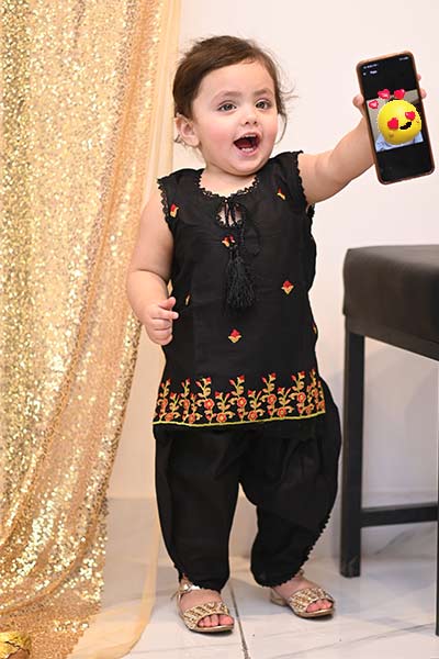 Black 2 Piece Cotton Lawn Suit. ( Customized For All Age's)